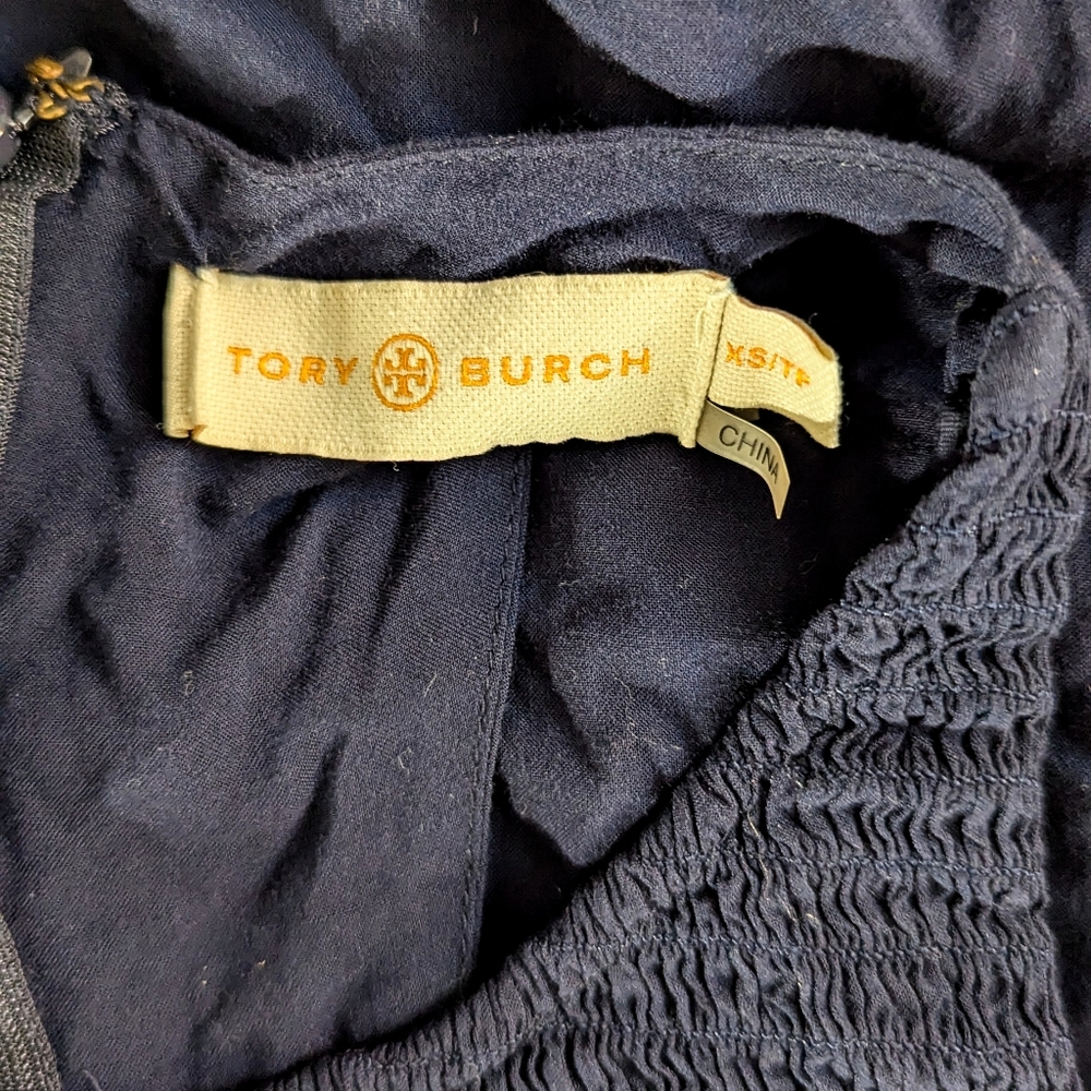 Tory Burch Navy Ruched Midi Dress - Picture 3 of 3